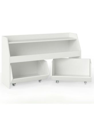 Wooden Kids Bookcase and Toy Organizer with 2 Drawers