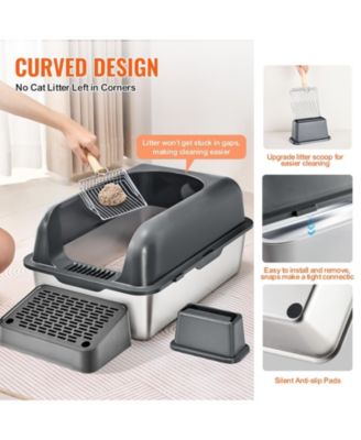 XL Stainless Steel Cat Litter Box with Scoop and High Sides