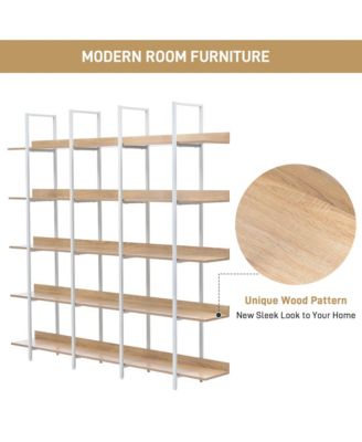 5 Tier Open Bookcase - Vintage Industrial Bookshelves with Metal Frame, MDF Board and Back Fence for Home Office