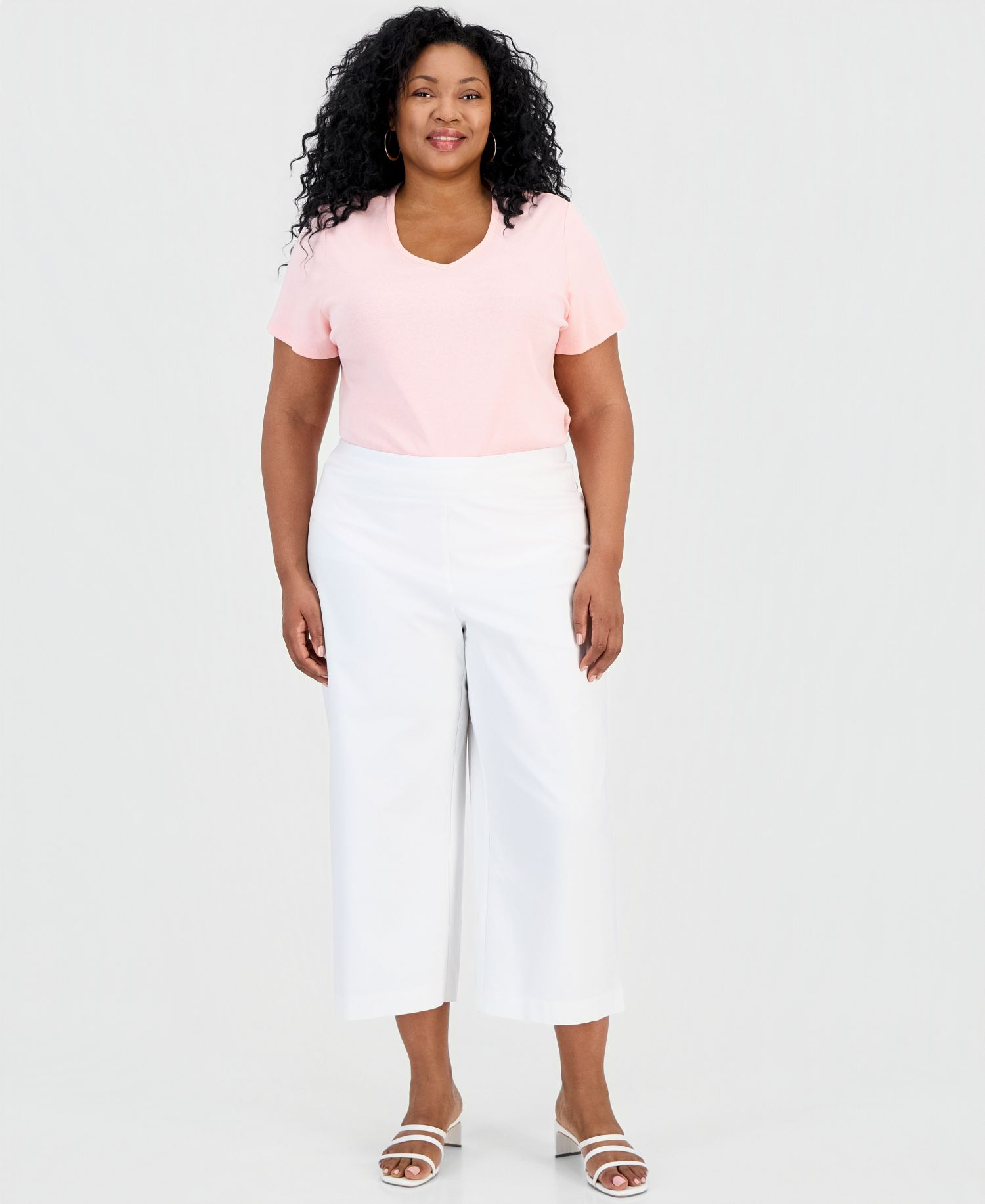 Plus Size Pull-On Wide-Leg Capri Pants