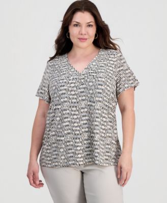 Plus Size Isabella Dot V-Neck Flutter-Sleeve Top