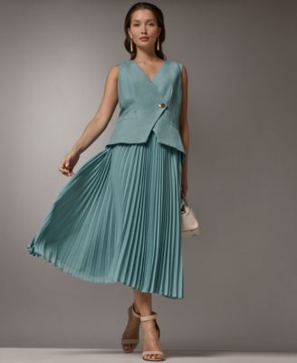 Women's Sleeveless V-Neck Vest and Pleated Skirt, 2-Piece Set Dress