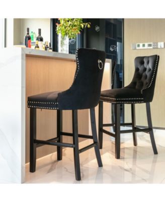 Set of 2 Velvet Counter Height Stools, 26.3" Button Tufted Upholstered Kitchen Island Chairs with Back