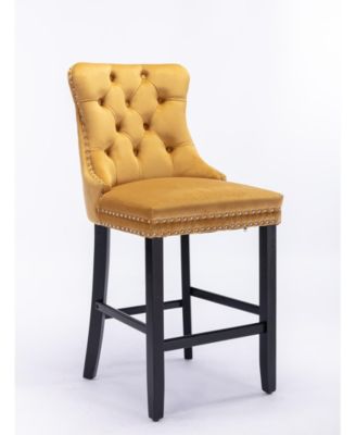 Set of 2 Velvet Counter Height Stools, 26.3" Button Tufted Upholstered Kitchen Island Chairs with Back