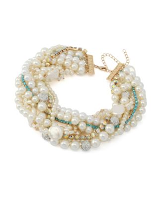 Faux Pearl & Stone Twist Collar Necklace