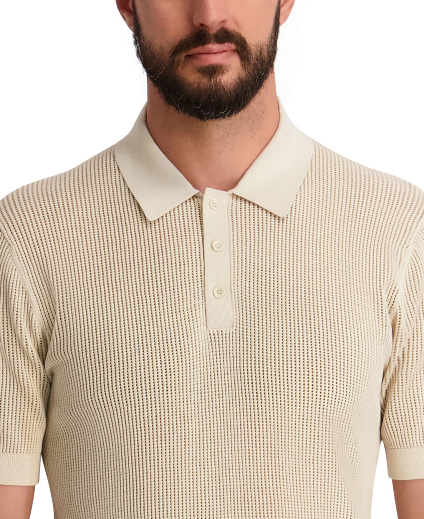 Мужской свитер KARL LAGERFELD PARIS Short-Sleeve Regular-Fit Polo Sweater, цвет: Натуральный — фото 4