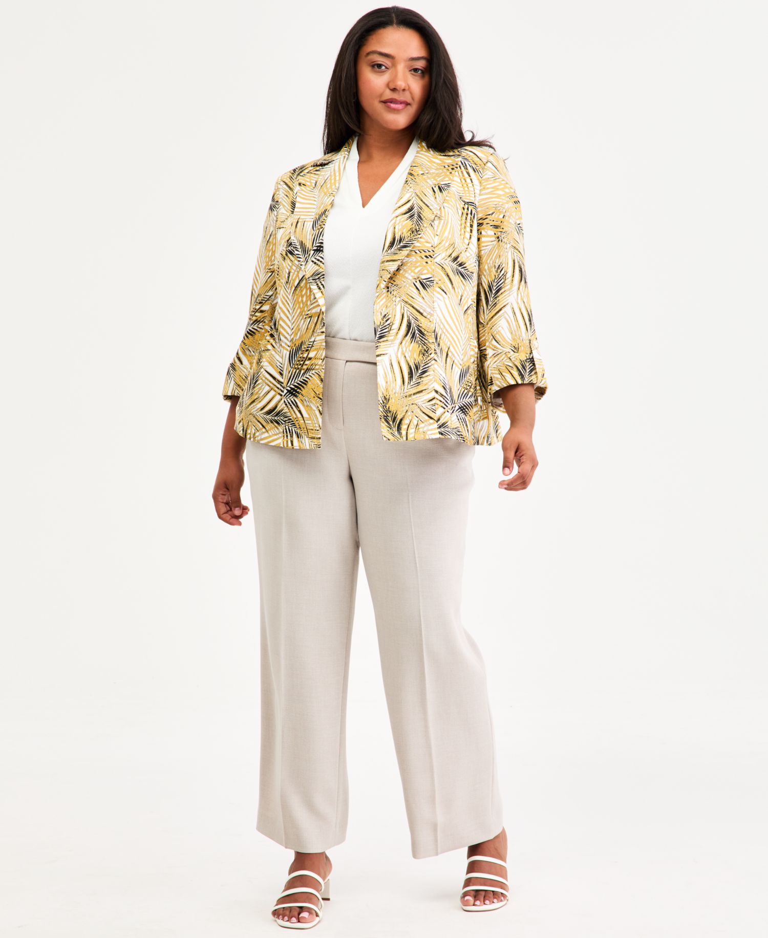 Plus Size Notch-Collar Cuff-Sleeve Open-Front Blazer