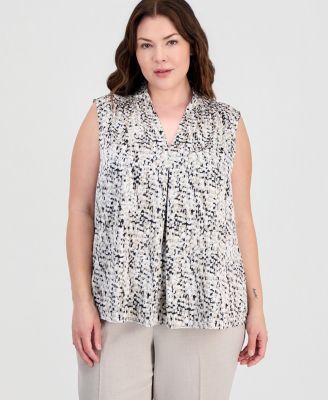 Plus Size V-Neck Front-Pleat Top