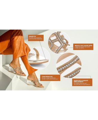 Womens Caqueta Metallic Rhinestone Clear Wedge Sandals