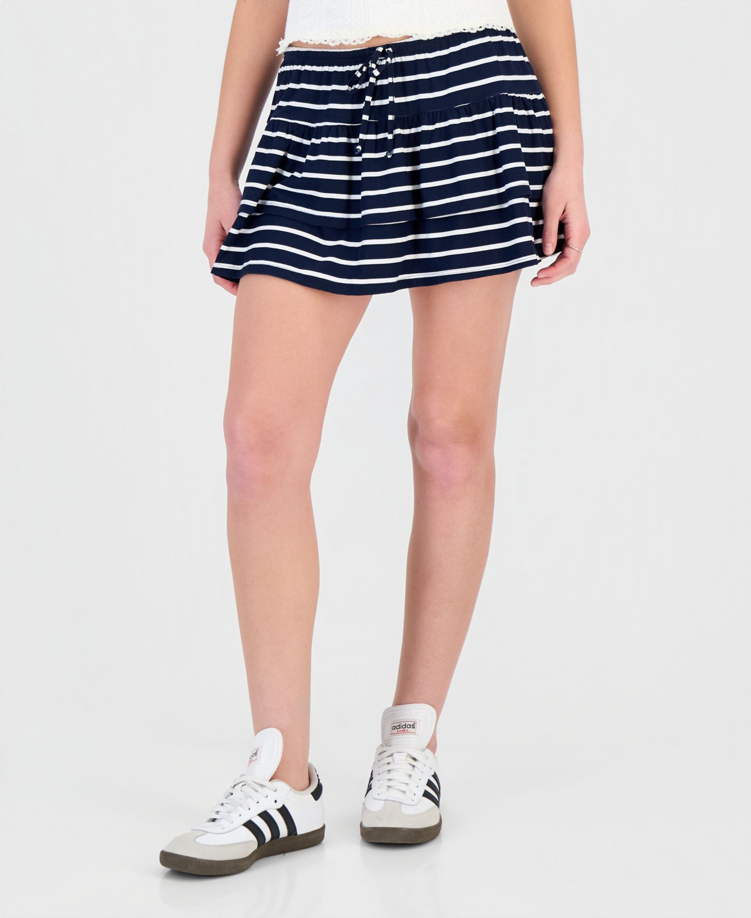 Juniors' Tiered Drawstring Mini Skort