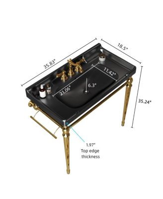 36" Bathroom Console Sink with Ceramic Vanity, Wall Mounted Basin & Stainless Steel Legs, Towel Bar Included