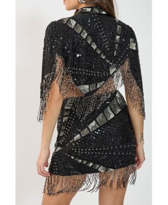 Women's Panelled Tassel Sequin Mini Skirt