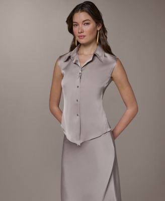 Petite Sleeveless Collared Neck Shirt