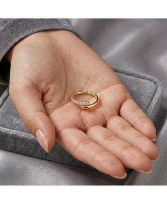 Minimalist 14K Gold Plated CZ Bypass Slim Stacking Ring