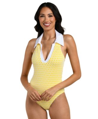 Women's Prep & Paddle Collared V-Neck One-Piece Swimsuit