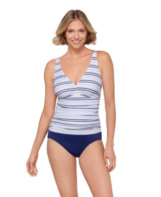 Women's Striped V-Neck One-Piece Swimsuit