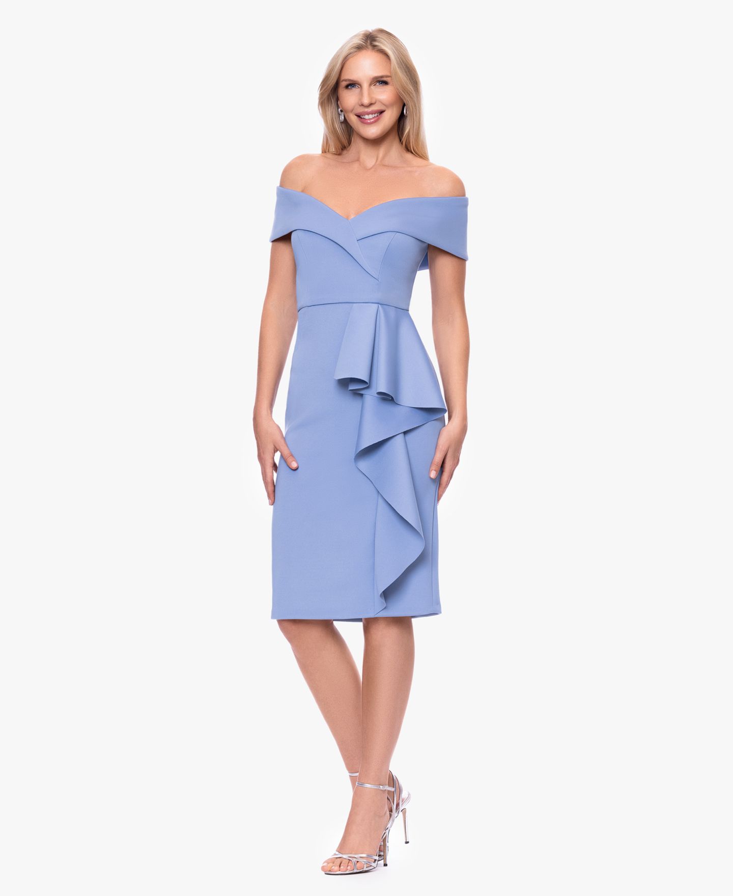 Женское платье XSCAPE Off-The-Shoulder Midi, цвет: Сланцевый — фото 2