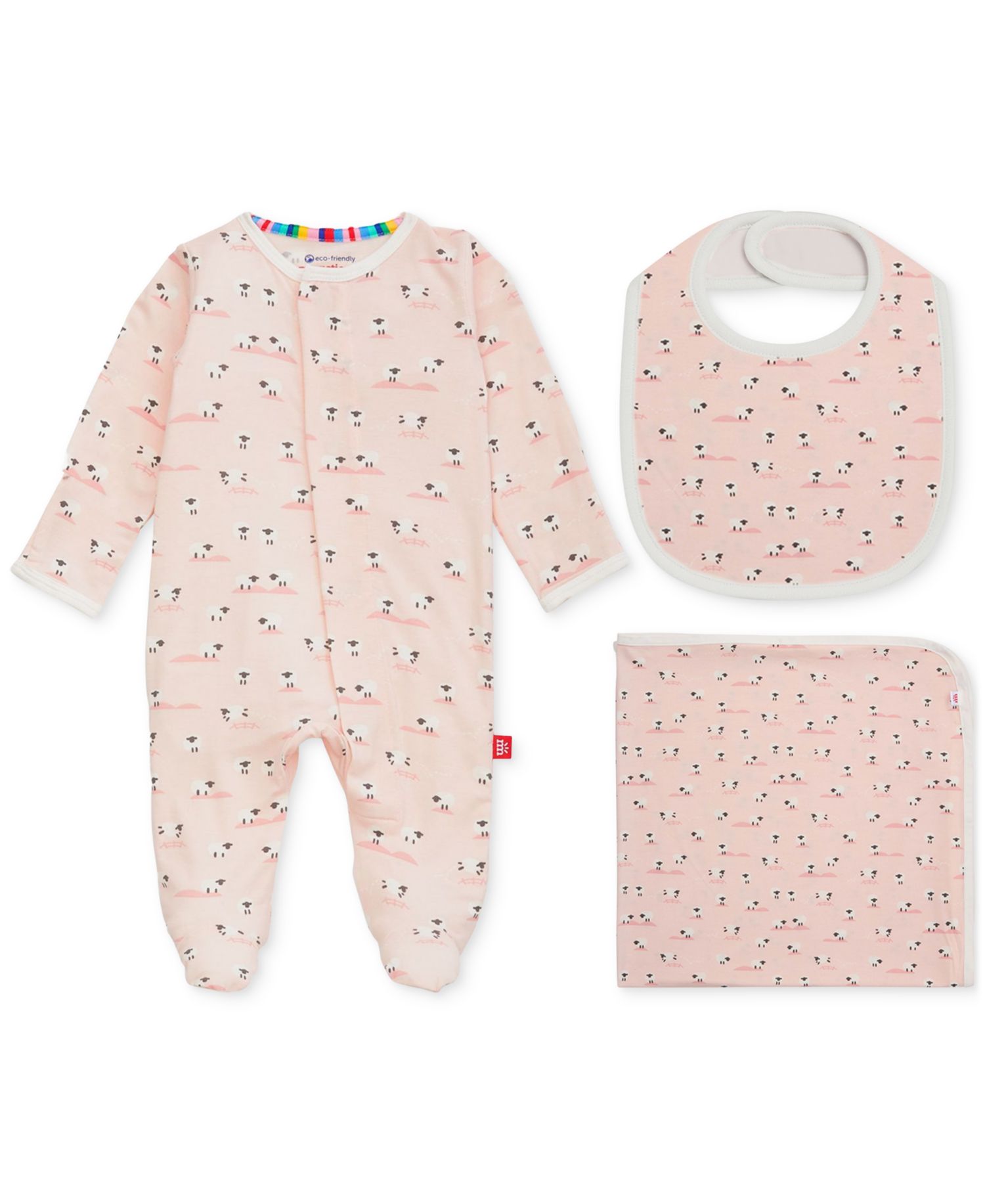 Baby Girls' Magnetic Footie, Magnetic Reversible Bib, and Baby Blanket Gift, 3-Piece Set