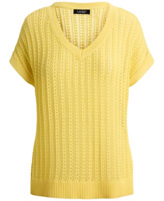 Petite V-Neck Open-Knit Sweater