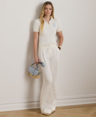 Petite Cable-Knit Polo Sweater