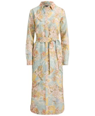 Petite Floral-Print Belted Collared Shirt Dress