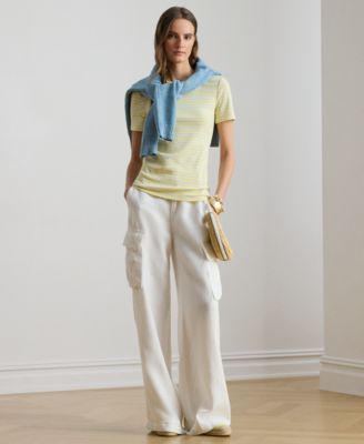 Petite Striped Rib-Knit Stretch Crewneck T-Shirt