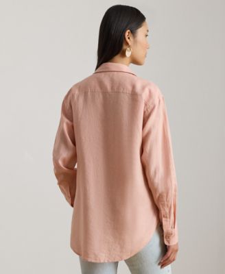 Petite Pink Eyelet-Logo Collared Shirt