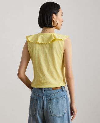 Petite Ruffle-Trim V-Neck Sleeveless Top