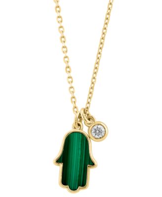 Diamond (0.03 ct. t.w.) and Malachite Pendant Necklace in 14k Yellow Gold