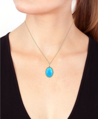 Turquoise & Diamond (1/5ct. t.w.) Pendant Necklace in 14k Yellow Gold