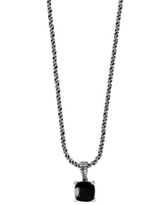 Diamond Accent (0.03 ct. t.w.) and Onyx Pendant Necklace in Sterling Silver
