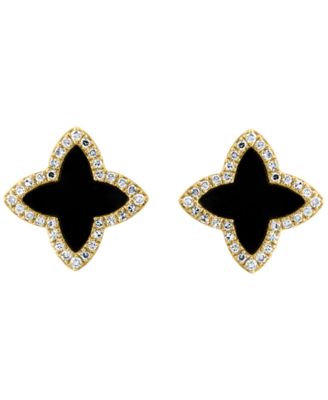 Onyx & Diamond (1/6 ct. t.w.) Earrings in 14k Yellow Gold