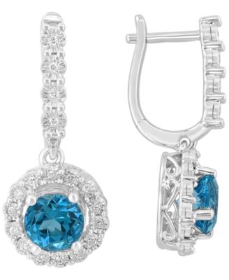 Blue Topaz (2 ct. t.w.) & Diamond (1/8 ct. t.w.) Earrings in Sterling Silver