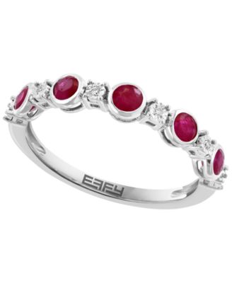 Emerald (3/8 ct. t.w.) & Diamond (0.02 ct. t.w.) Ring in Sterling Silver (Also Available in Tanzanite & Ruby)