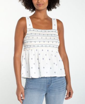 Women's Sleeveless Smocked Embroidered Top