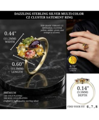 Dazzling Sterling Silver Multi-Color CZ Cluster Satement Ring