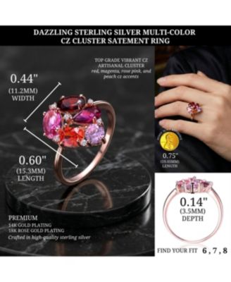 Dazzling Sterling Silver Multi-Color CZ Cluster Satement Ring