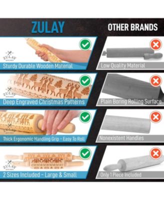 (Set of 2) Large & Small Wooden Carved Christmas Rolling Pin