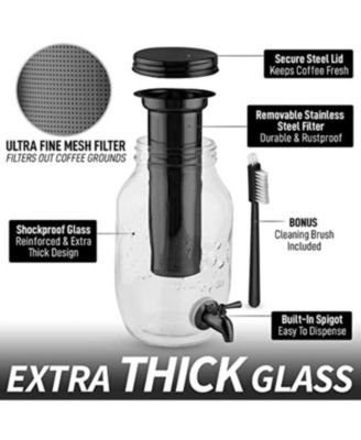 1.5L Cold Brew Coffee Maker with Glass Carafe & Stainless Steel Filter