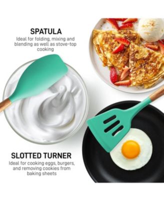 5 Piece Silicone Utensils Set with Authentic Acacia Wood Handles