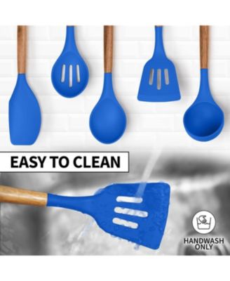 5 Piece Silicone Utensils Set with Authentic Acacia Wood Handles
