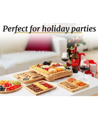 Premium Bamboo Cheese Board Deluxe Set with 4 Piece Knife Set