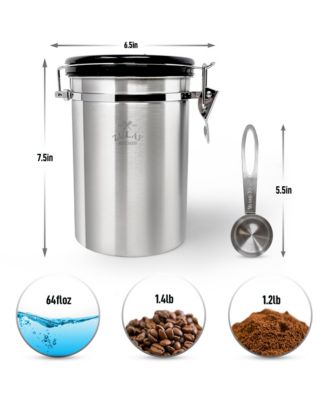Coffee Storage Canister with Scoop, Date Tracker, Built-In One-Way CO2 Valve & 2 Spare Filter Replacements