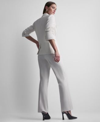 Petite Pinstripe Notch Collar Jacket and Modern Fit Flared Pants