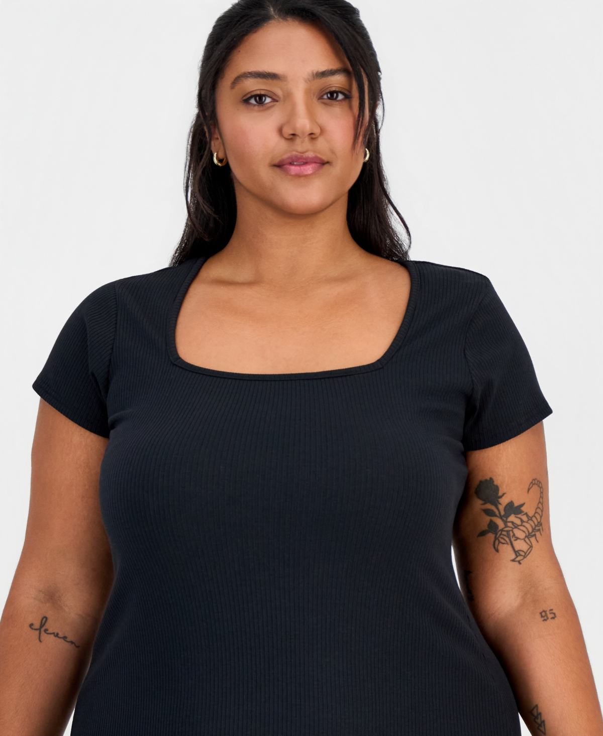 Full Circle Trends Trendy Plus Short-Sleeve Square-Neck Bodycon Dress