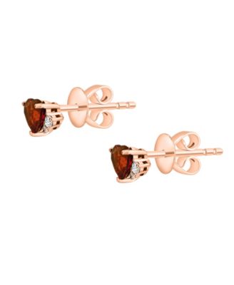 Garnet (3/4 ct. t.w.) & Diamond (1/10 ct. t.w.) Heart Stud Earrings in 14k Rose Gold