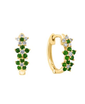Emerald (1/3 ct. t.w.) & Diamond (1/8 ct. t.w.) Extra-Small Hoop Earrings in 14k Yellow Gold, 0.15" 