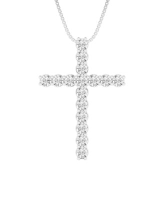Men's Lab Grown Diamond (3-1/5 ct. t.w.) Cross Pendant Necklace in Sterling Silver