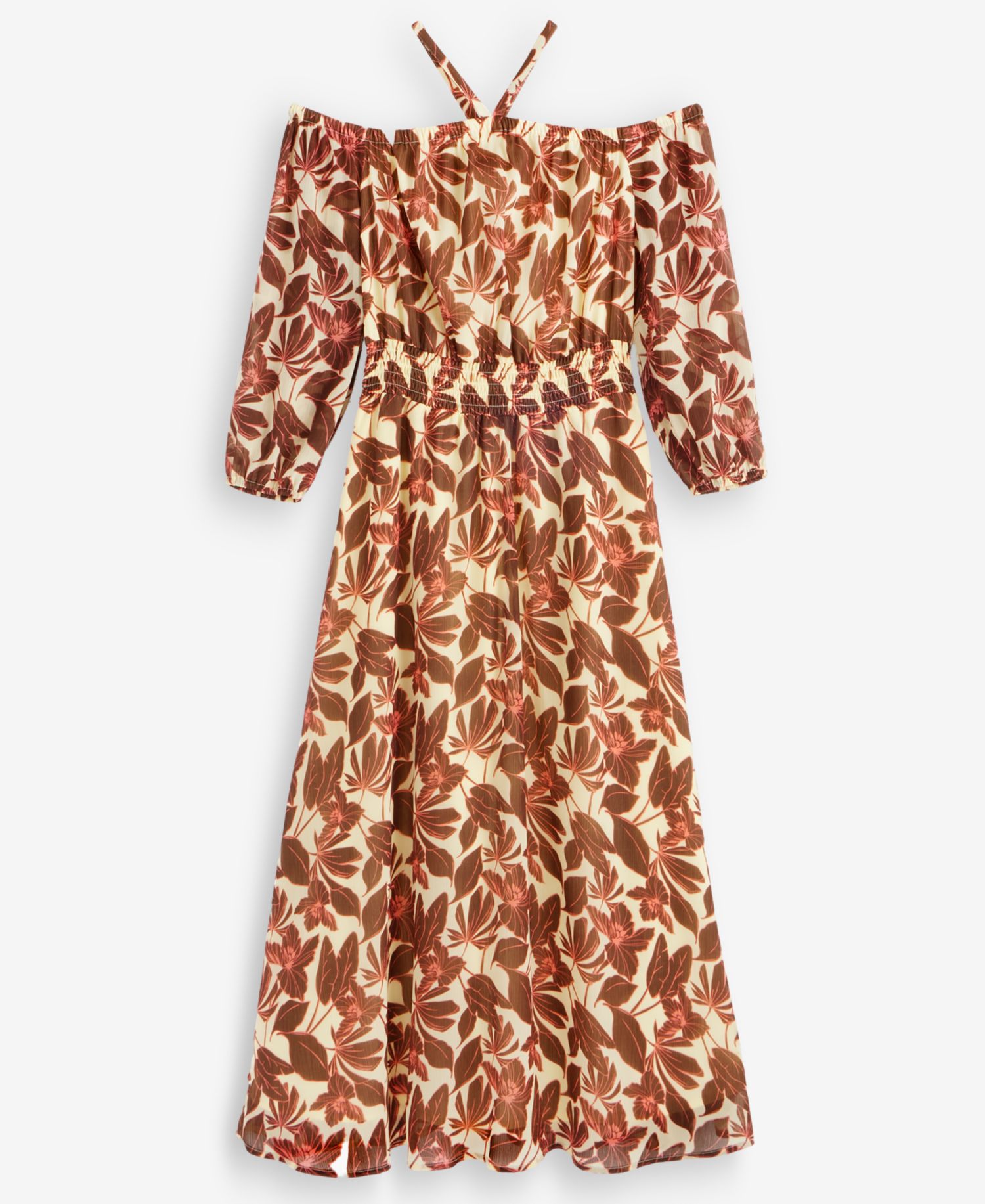 Petite Printed Halter Smock-Waist Maxi Dress