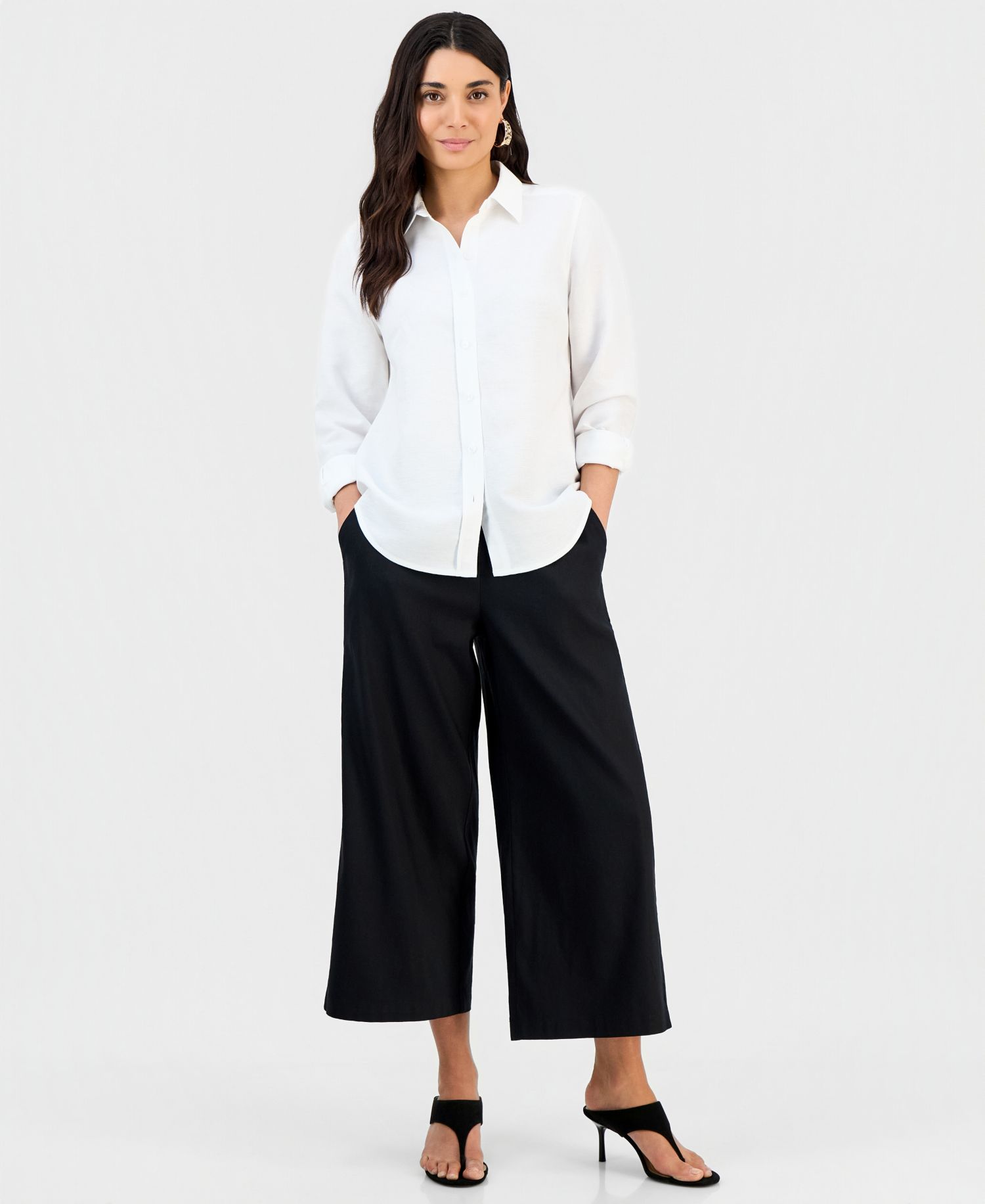 Petite Button-Front Long-Sleeve Shirt